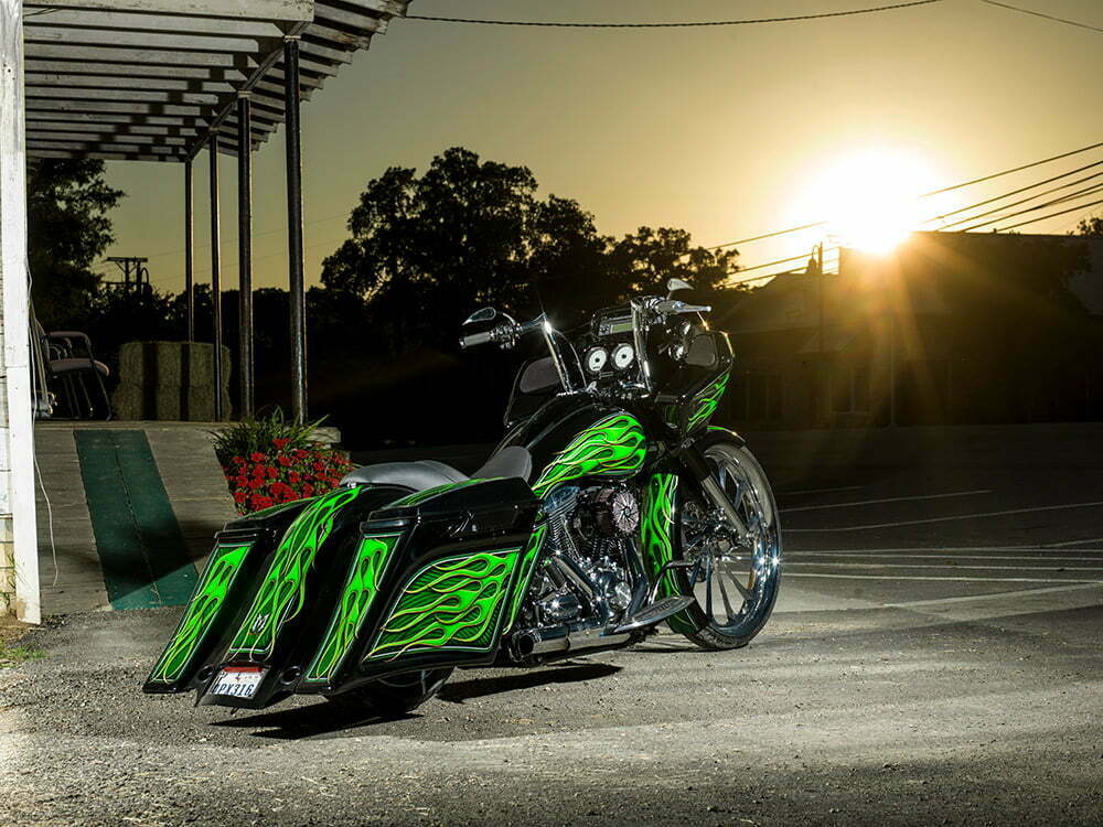 harley-davidson road glide and sunset