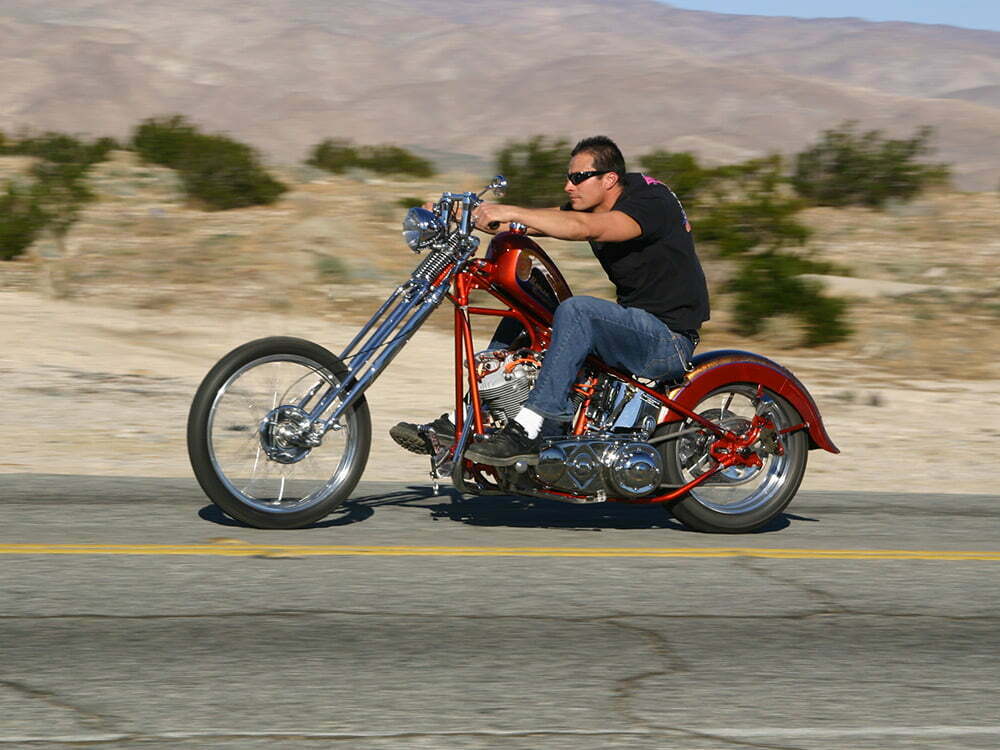 Riding Harley-Davidson knucklehead chopper