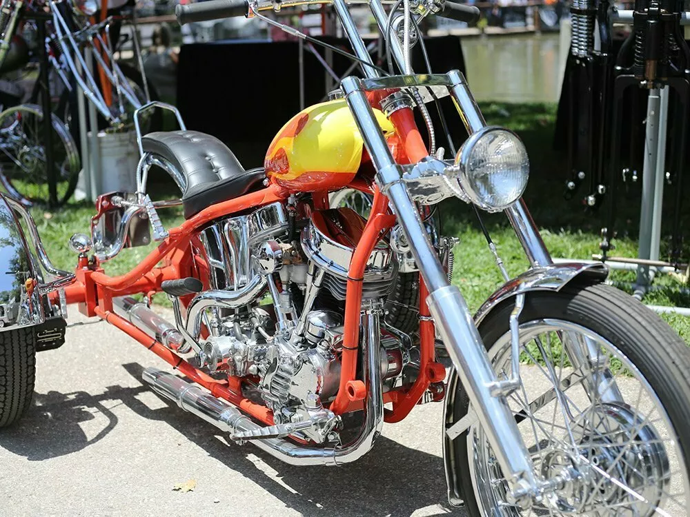 orange panhead chopper trike