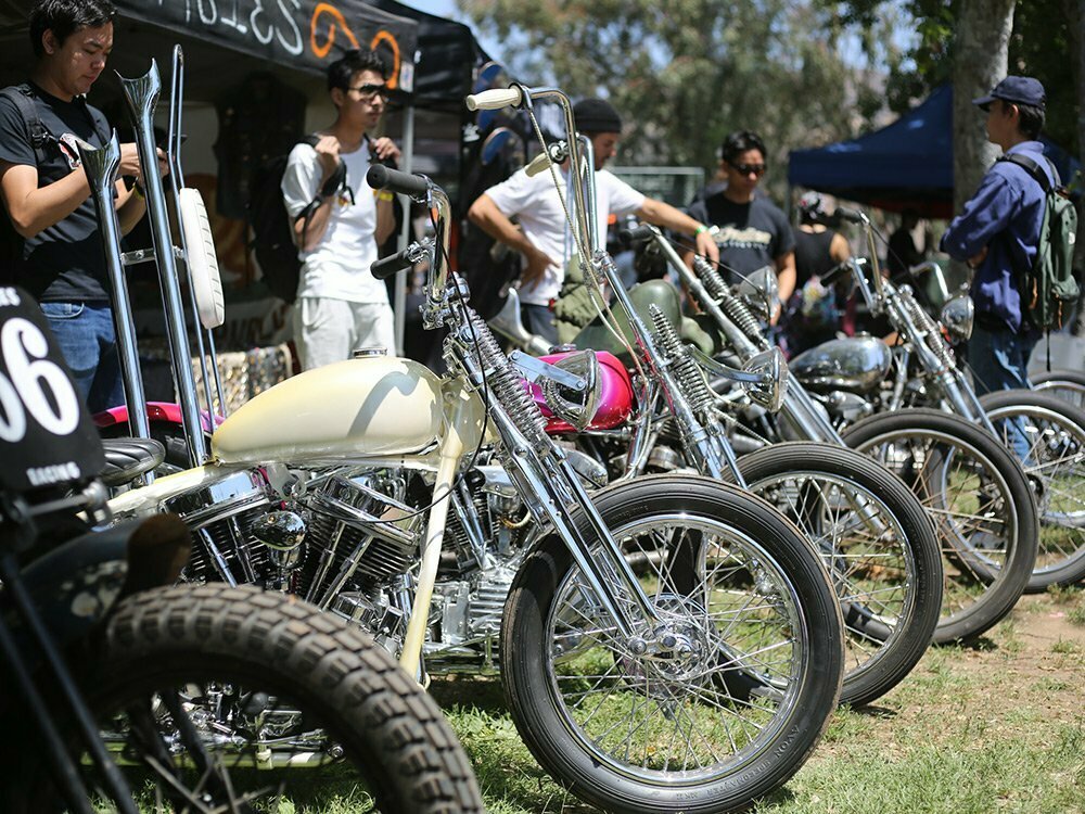 line of panhead choppers at Born Free 10