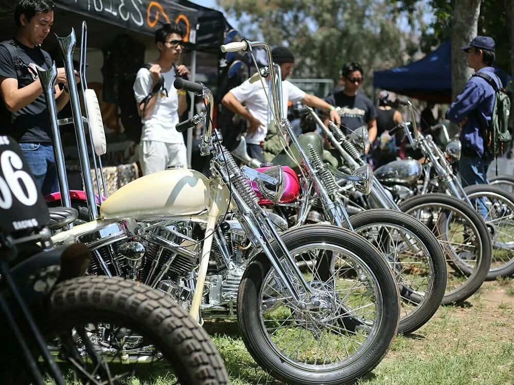 line of panhead choppers at Born Free 10