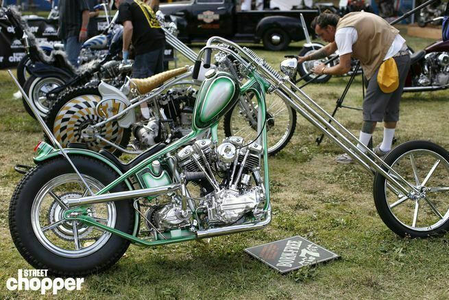 high necked green stretched springer bike