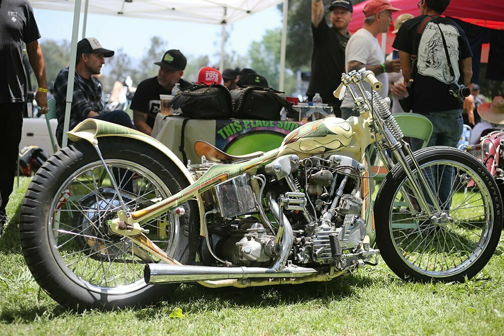 knucklehead chopper with yellow paint job