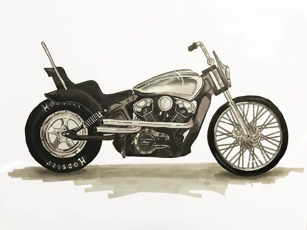 Indian Scout Bobber Ink Rendering