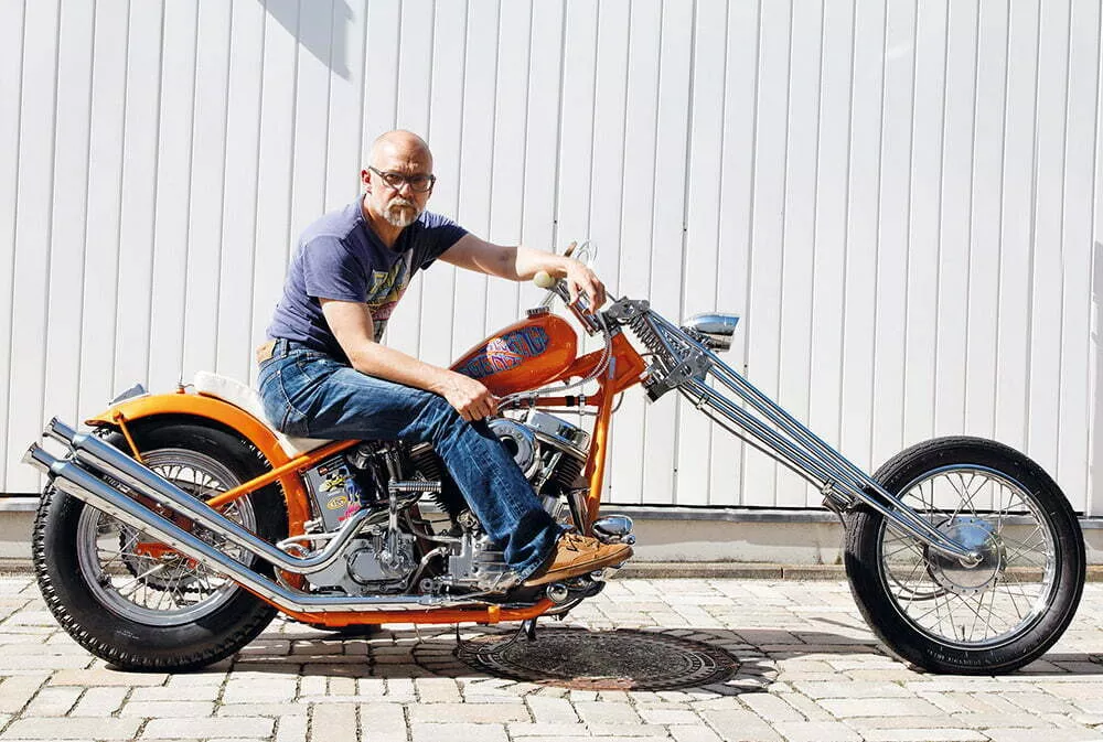 Orange Harley-Davidson panhead chopper