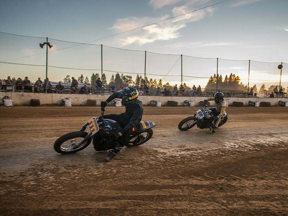 hooligan flat track racing at sunset