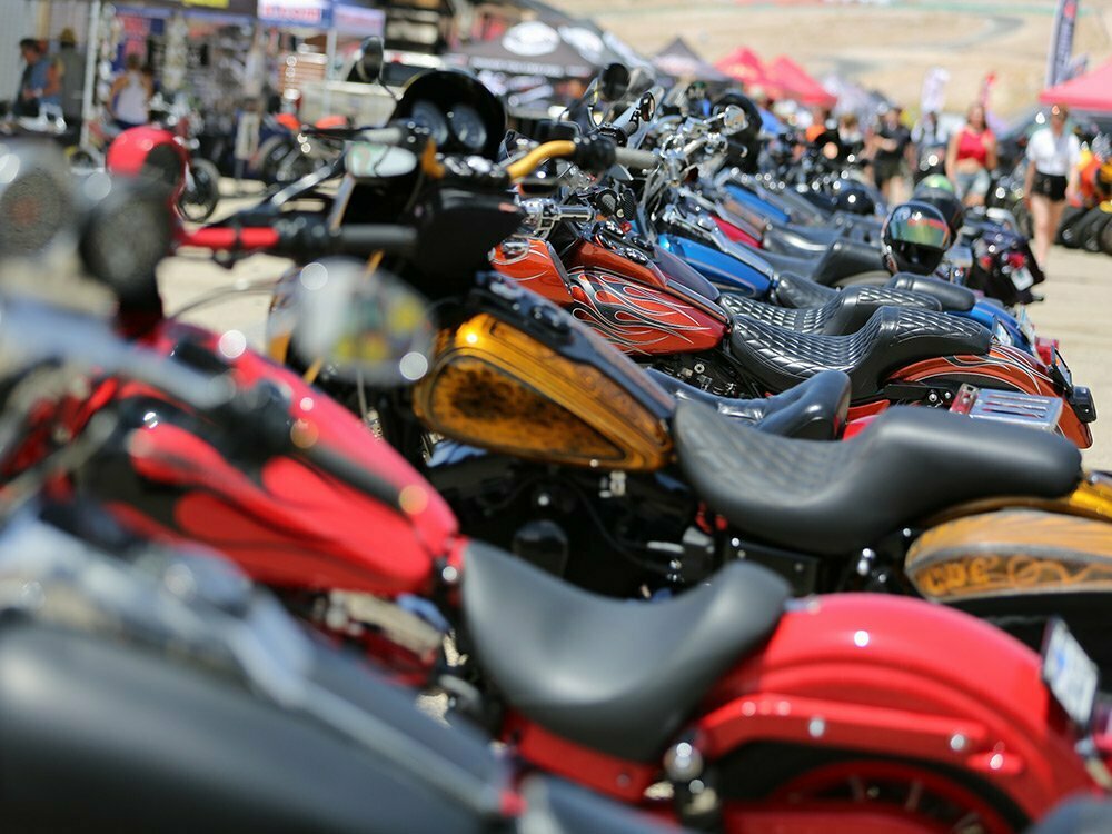 motorcycles lined up for show