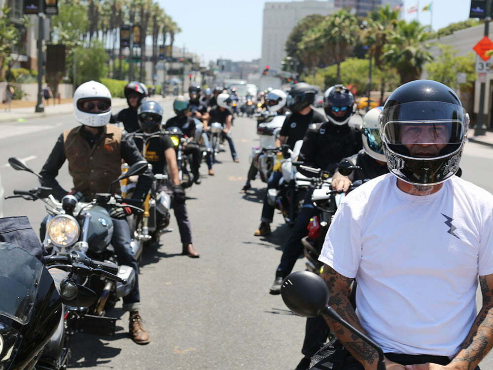 long line of cool motorcycles