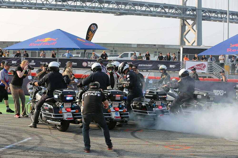 cops after Moto Bay Classic race