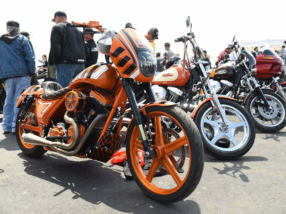 motorcycles lined up for show