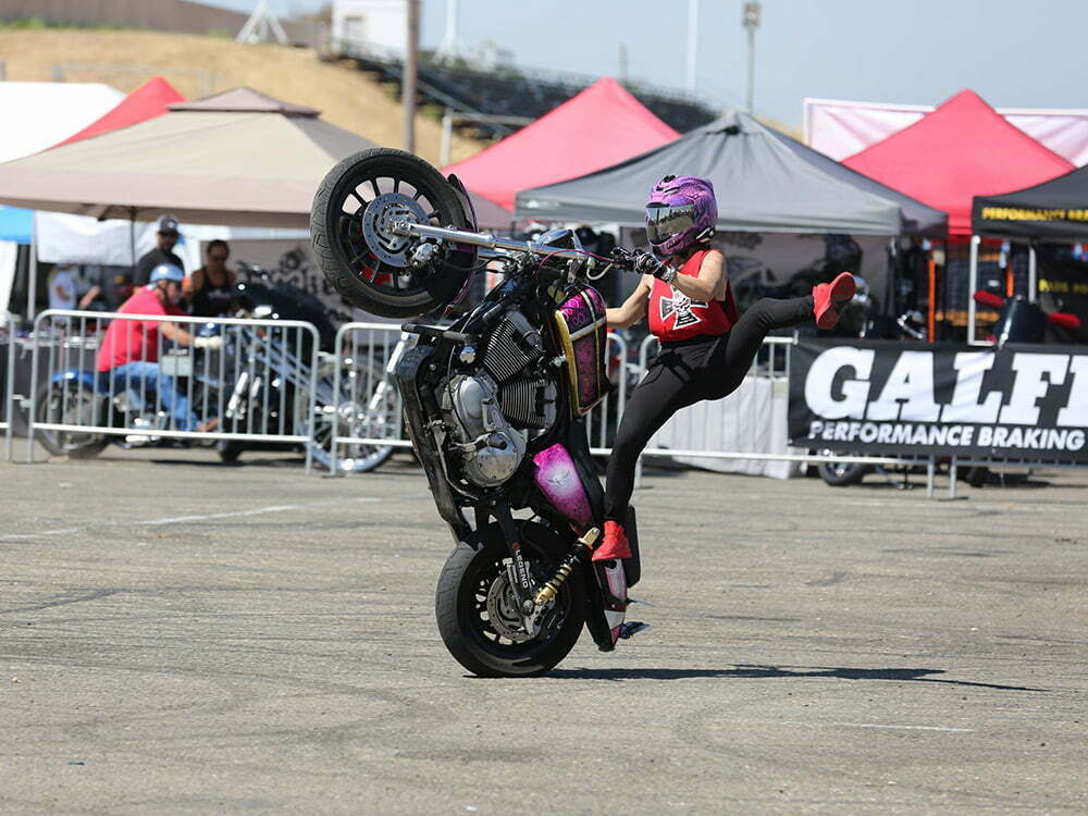 motorcycle stunt woman
