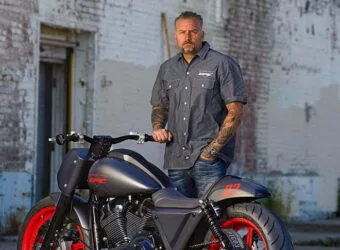Chris Eder with motorcycle