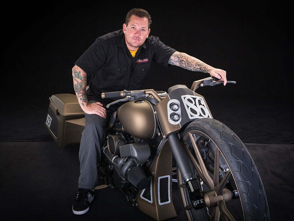 Nick Trask with custom motorcycle