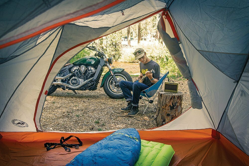 luxurious motorcycle camping