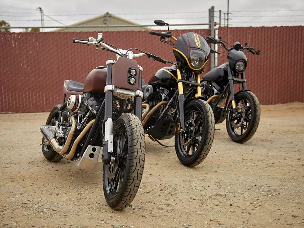 Three Harley-Davidson motorcycles