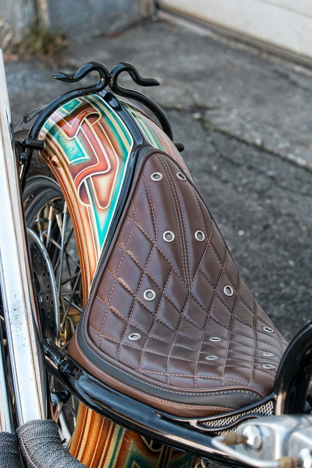 diamond-stitch patterned leather seat