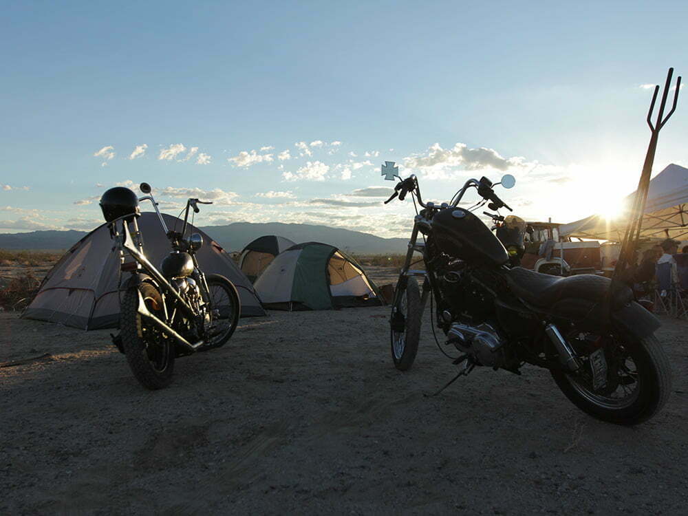 bikes at camp at sunset