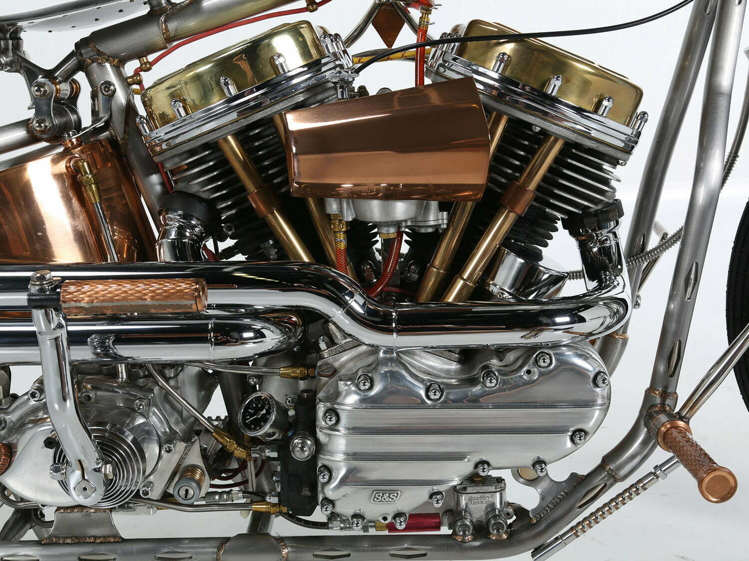 vintage 1959 Panhead with copper and brass accents