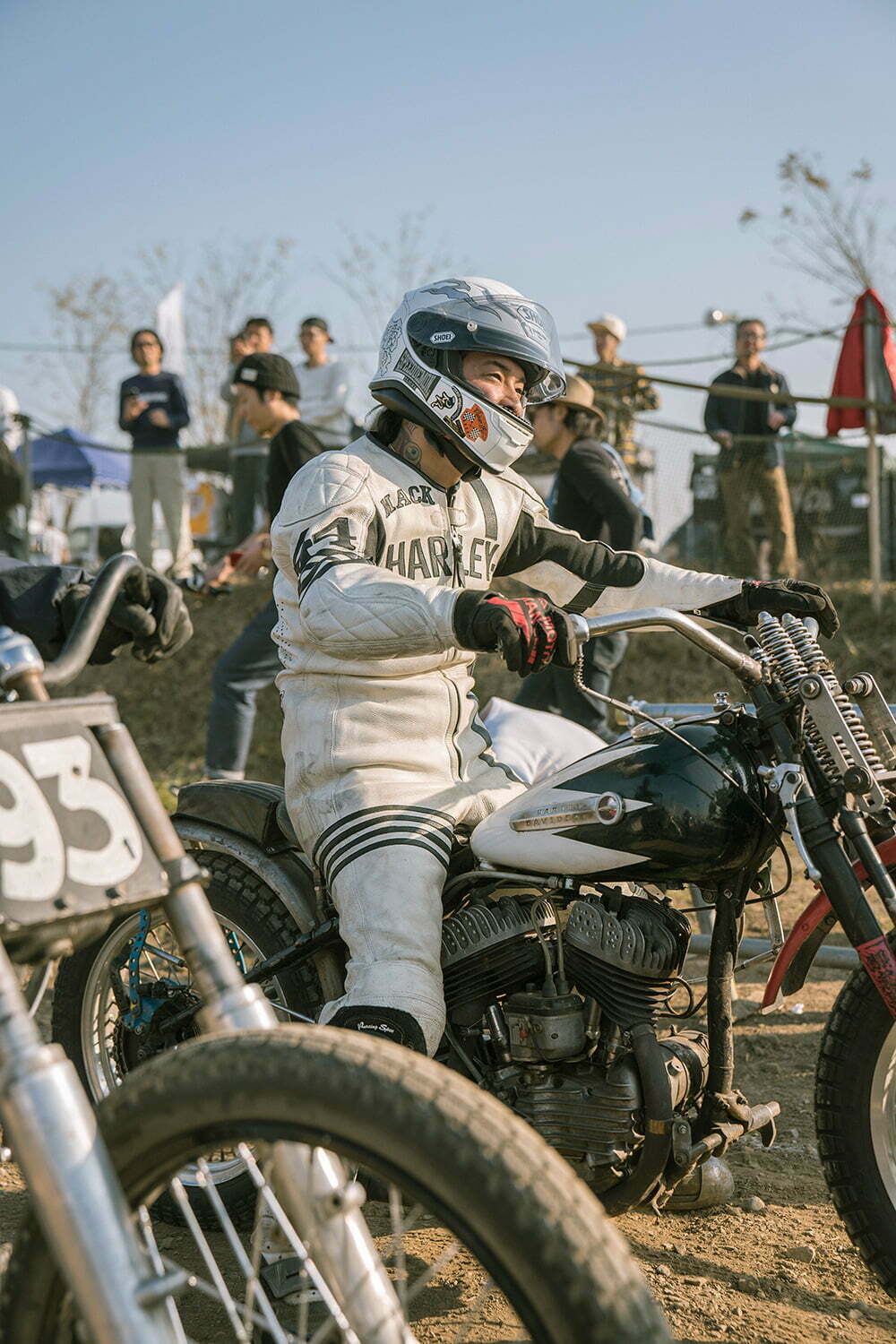 Mack on motorcycle at starting line