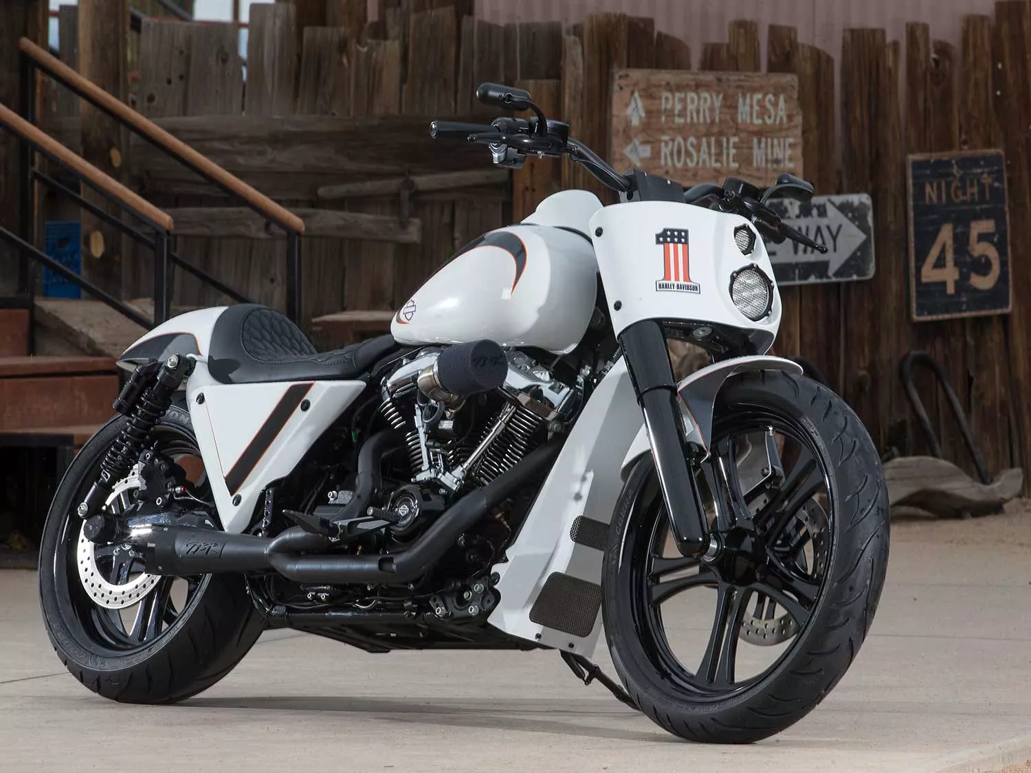 Fullmoon Customs’ 2017 Road King in garage.