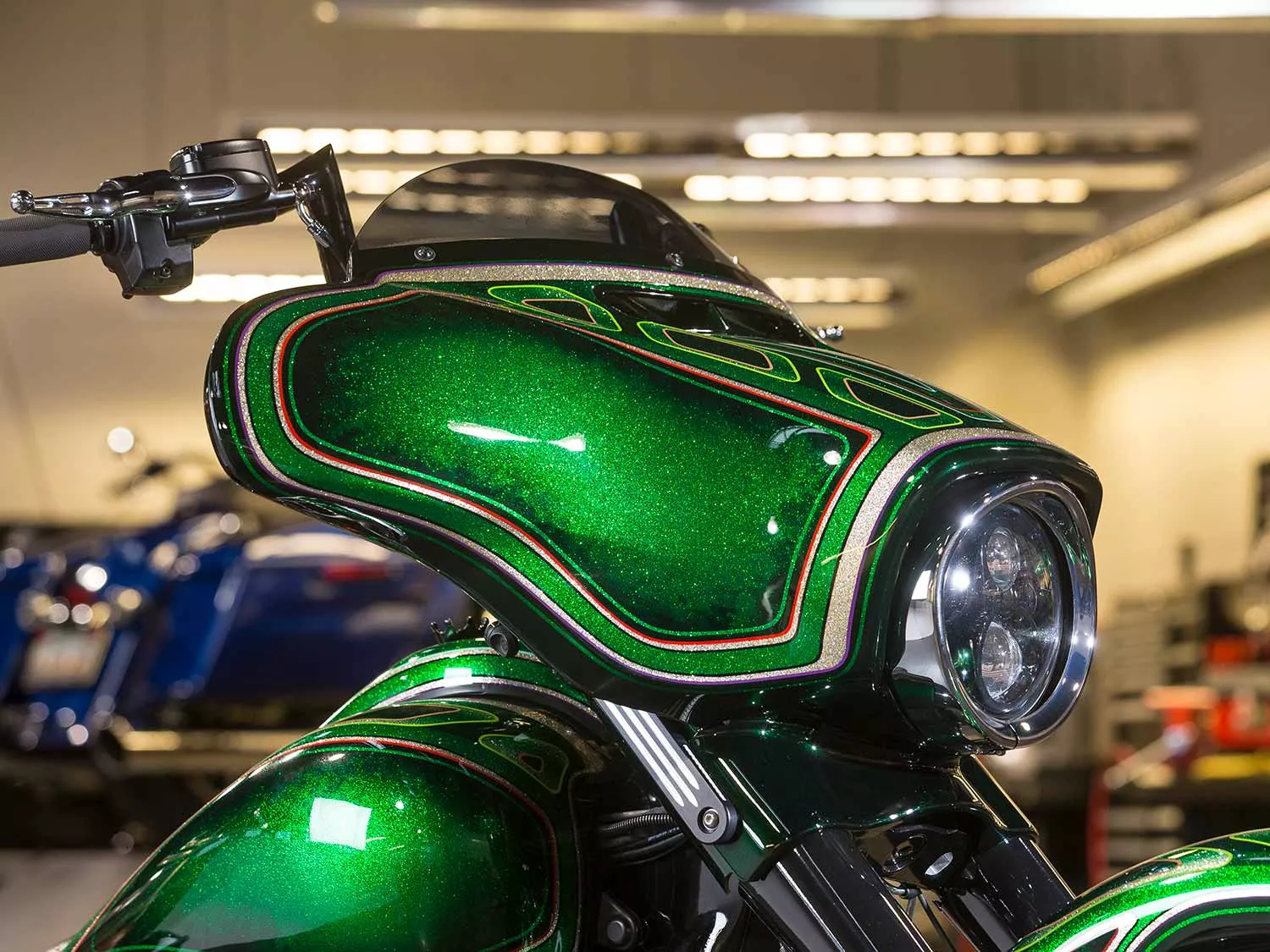 Paul Yaffe bars from top of the fairing of custom 2014 Harley-Davidson Street Glide.