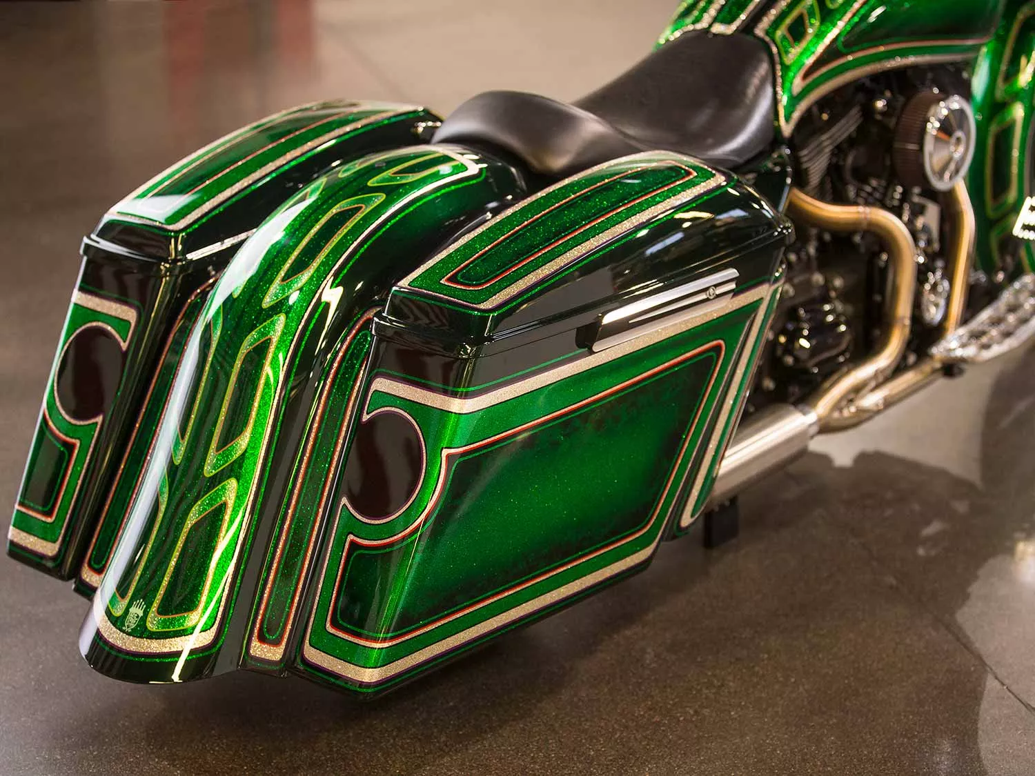 Bad Dad’s fender and saddlery on custom 2014 Harley-Davidson Street Glide.