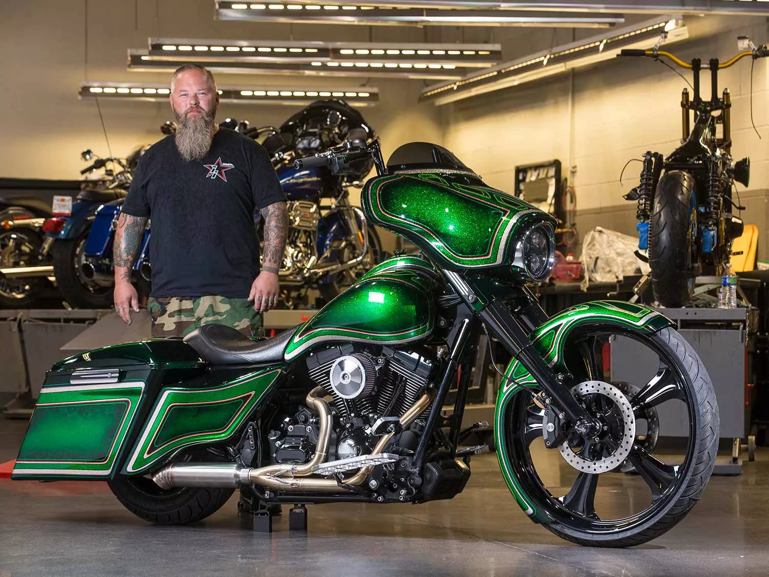 Josh Rundlett with his custom 2014 Harley-Davidson Street Glide.