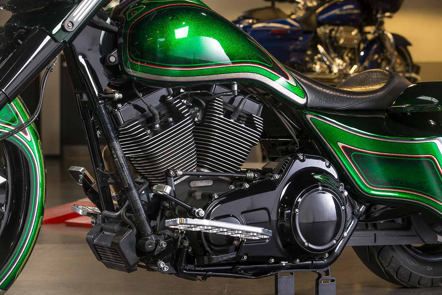 Young Guns Powdercoating’s work on the primary and top end of the custom 2014 Harley-Davidson Street Glide.