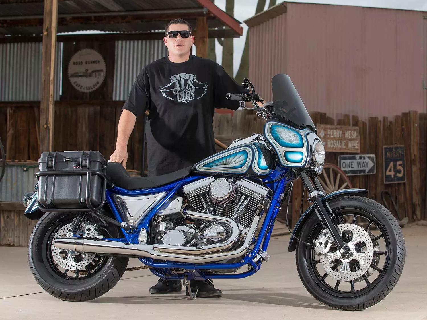 Al Raposo with his custom Harley-Davidson FXR.