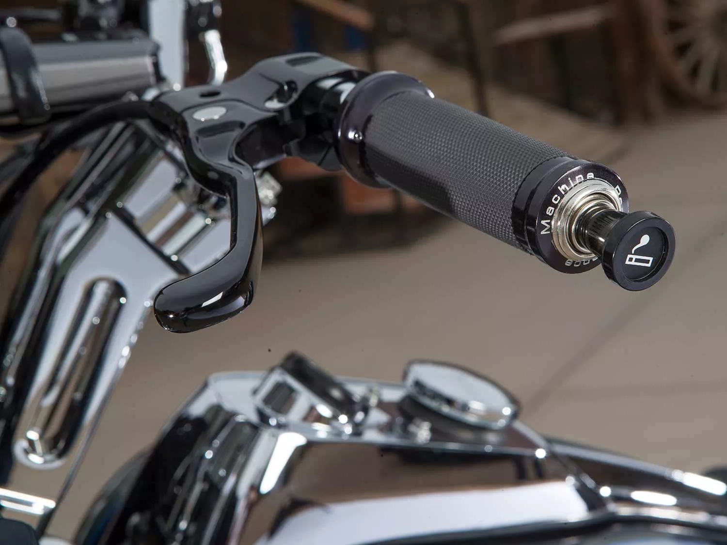 Custom Harley-Davidson FXR with radar detector and GPS.