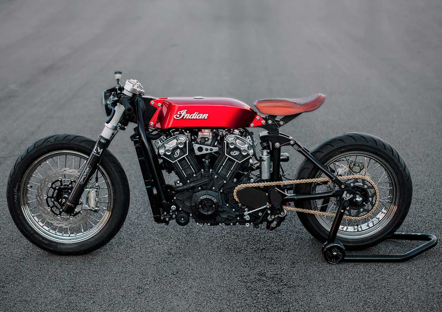 Luuc Muis of LM Creations says he explored Indian’s early racing success to develop the custom bike’s visual design, and then worked to integrate modern components and materials.