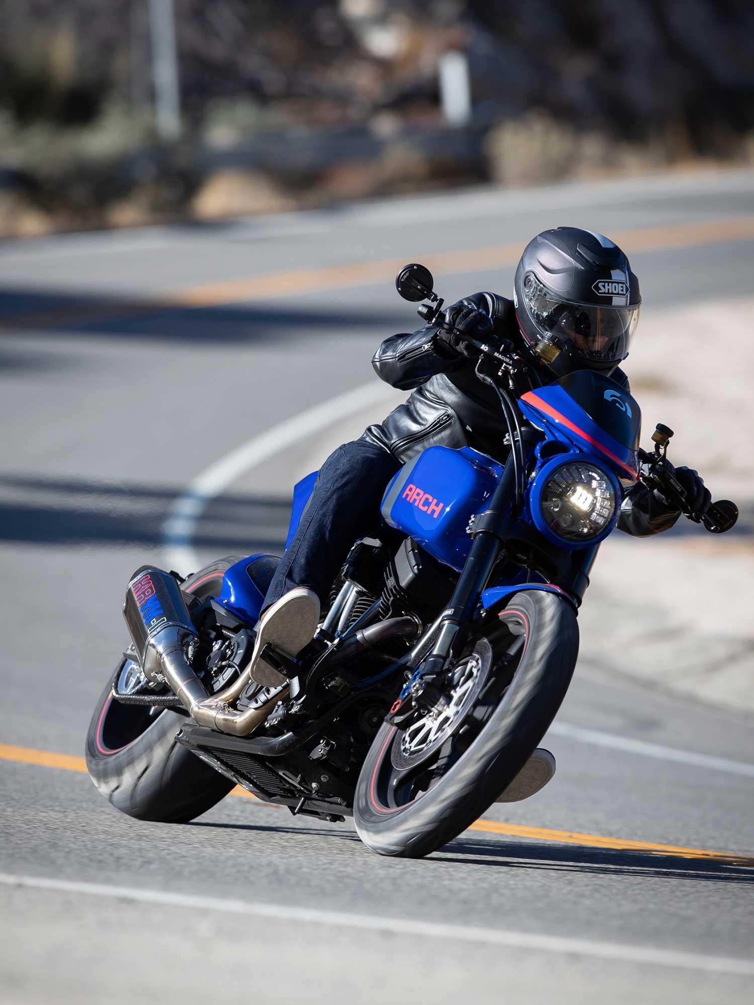 Despite the 240/40 rear tire, the KRGT-1 is happy to get into the twisties, and there’s plenty of positive feel from the 19-inch front wheel.