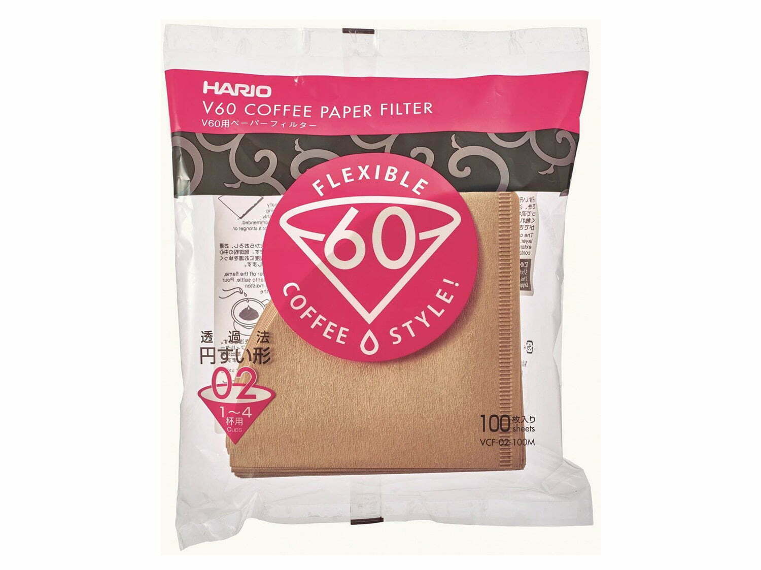 Hario V60 Paper Coffee Filters, Size 02, Natural, Tabbed