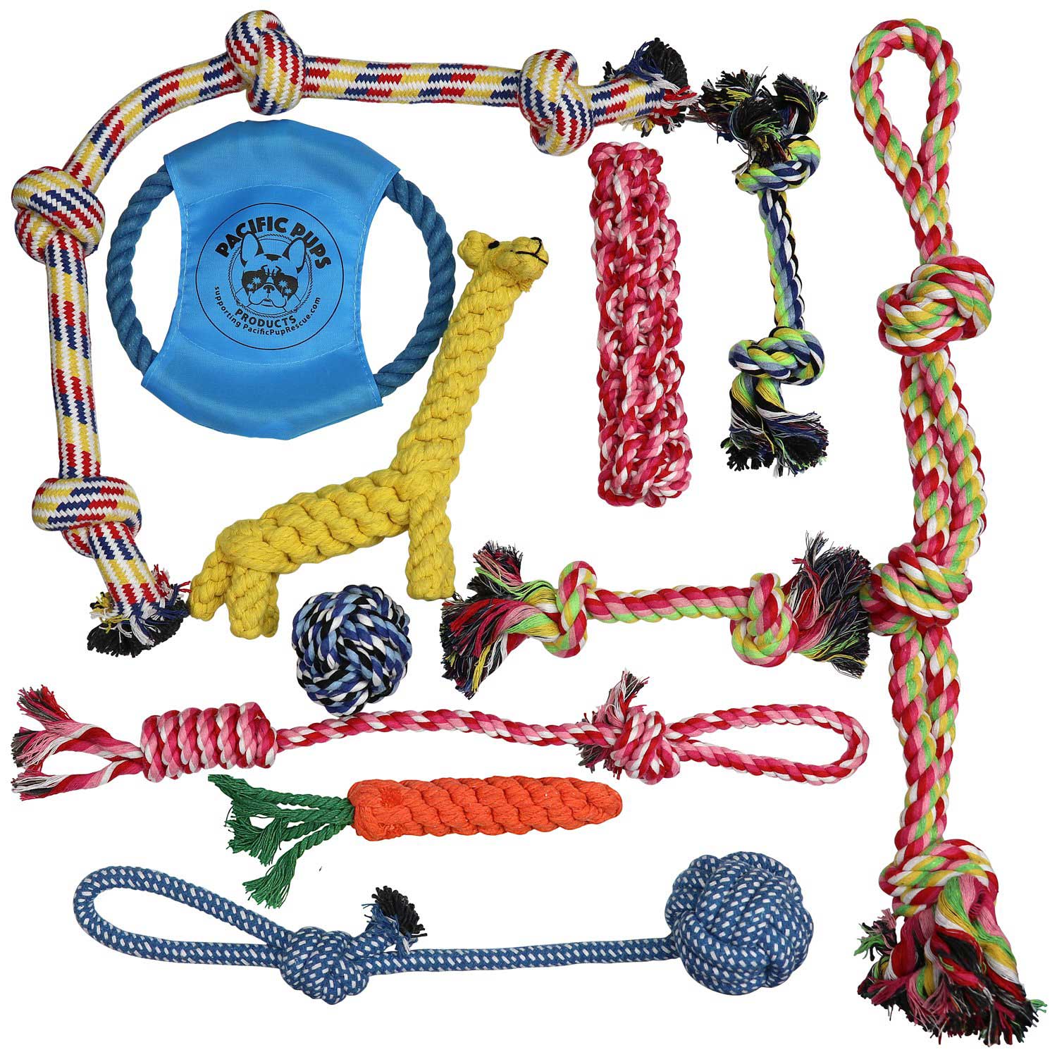 Pacific Pups Products Set Of 11 Nearly Indestructible Dog Toys