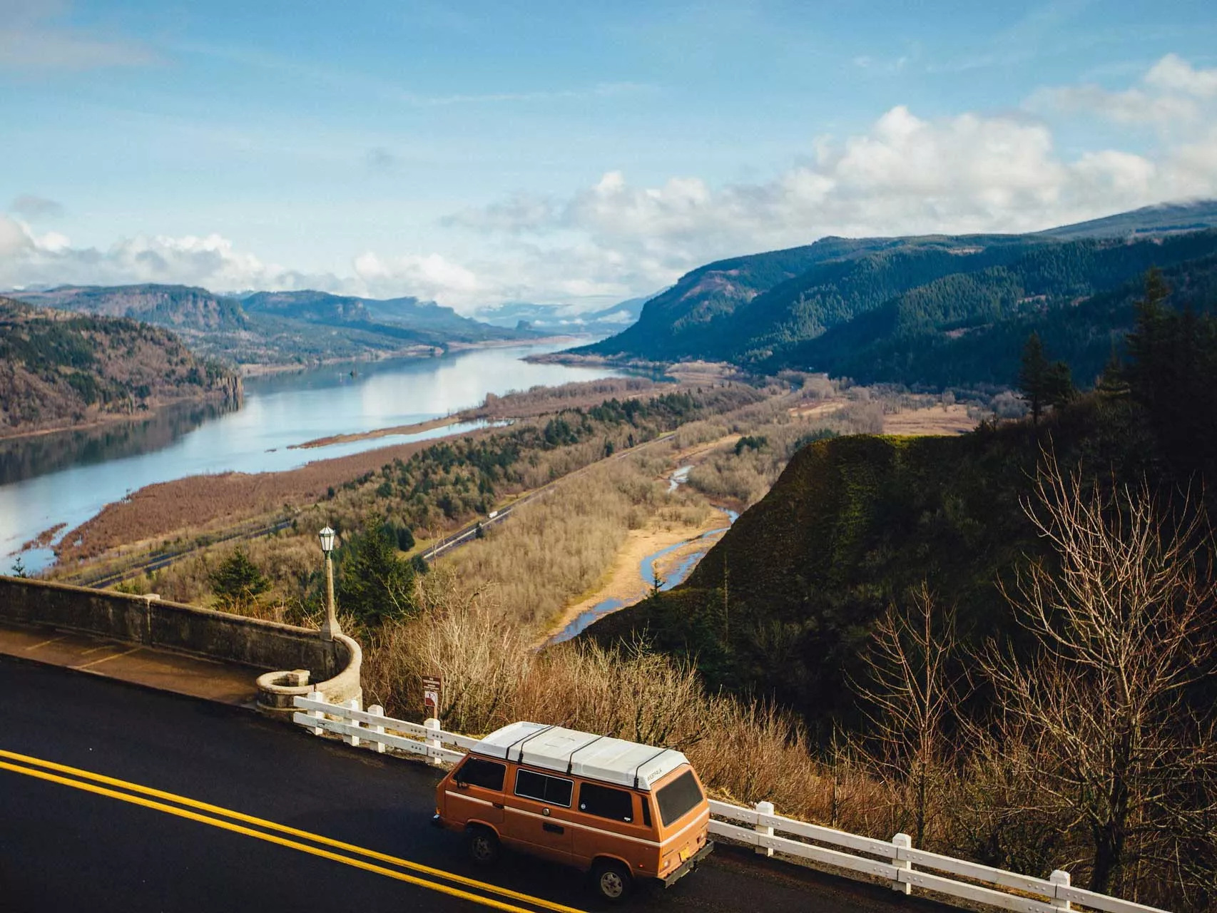 VW van on a road trip