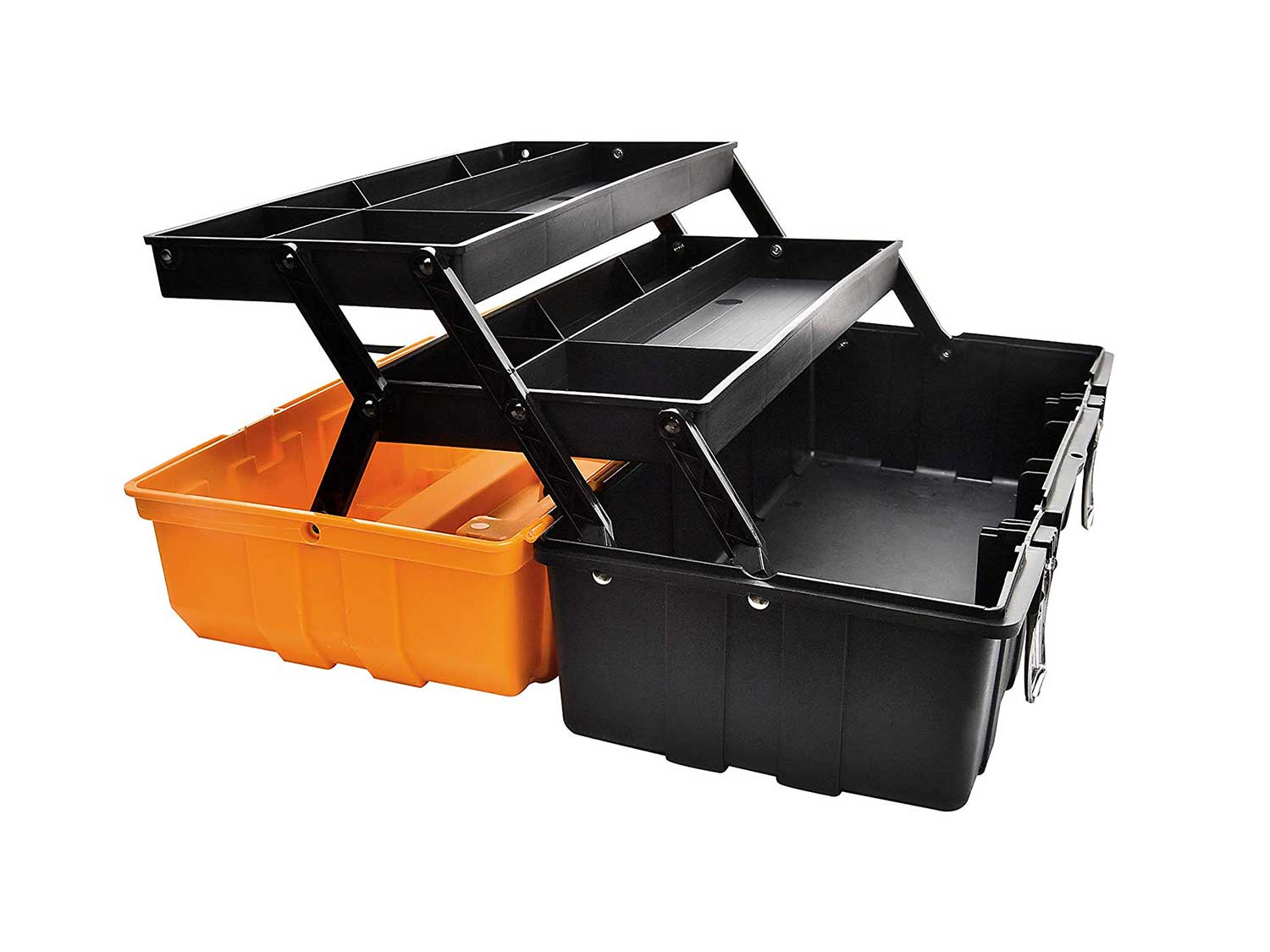 17-Inch Multi-Purpose 3-Layer Toolbox With Tray And Dividers, Household Plastic Tool Organizers, Orange Folding Storage Box