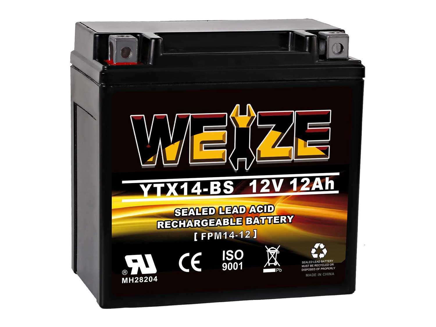Maintenance Free-Sealed AGM ATV Motorcycle Weize YTX14AHL-BS High Performance 
