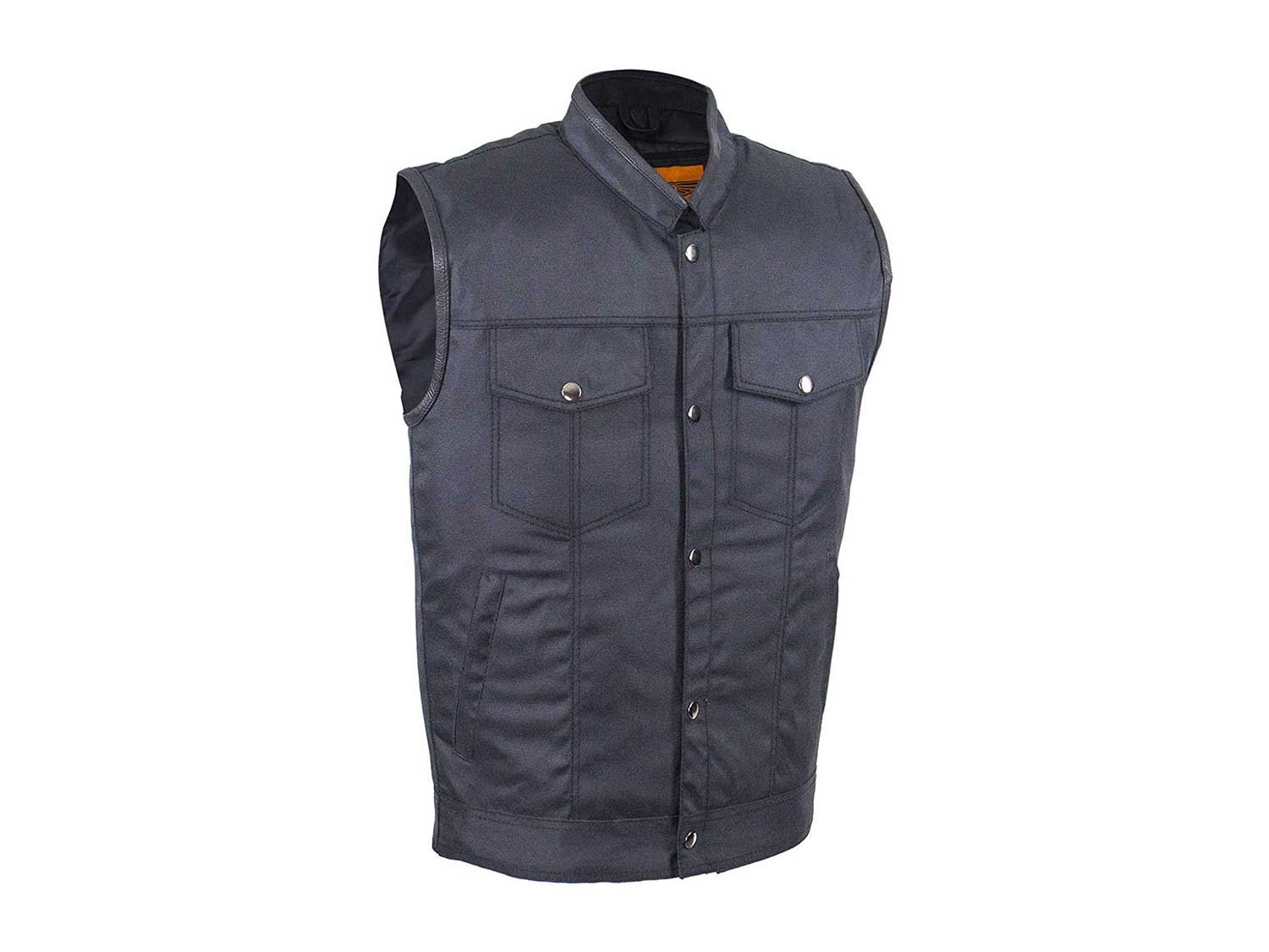 Men’s Black Textile Motorcycle Club Vest With Snap Pockets