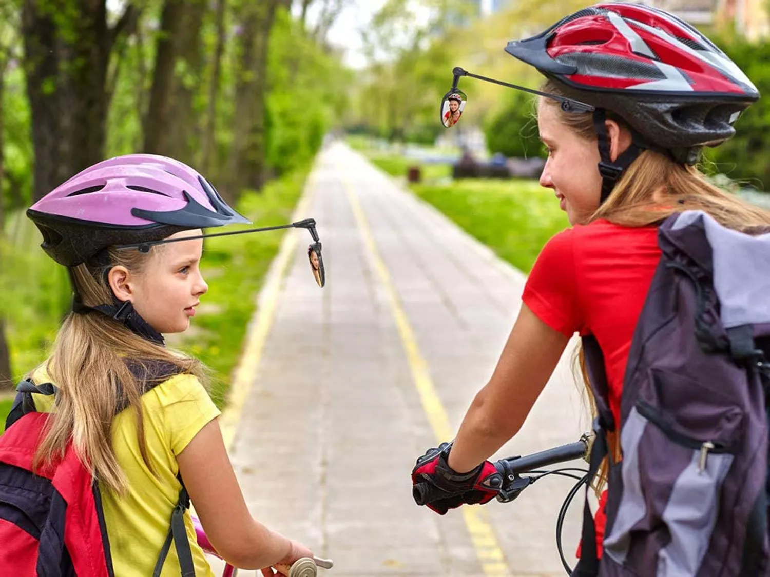 A helmet-mounted mirror is a great safety tool to see behind you.