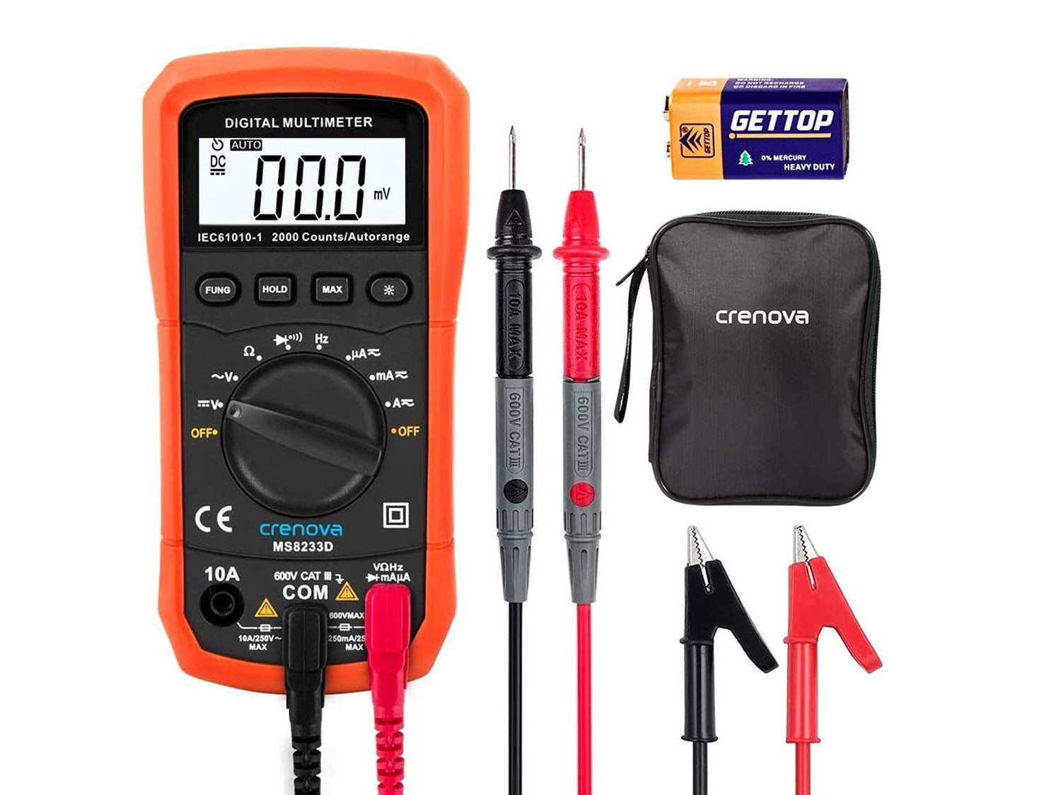 Crenova MS8233D Auto-Ranging Digital Multimeter Home Measuring Tools with Backlight LCD Display