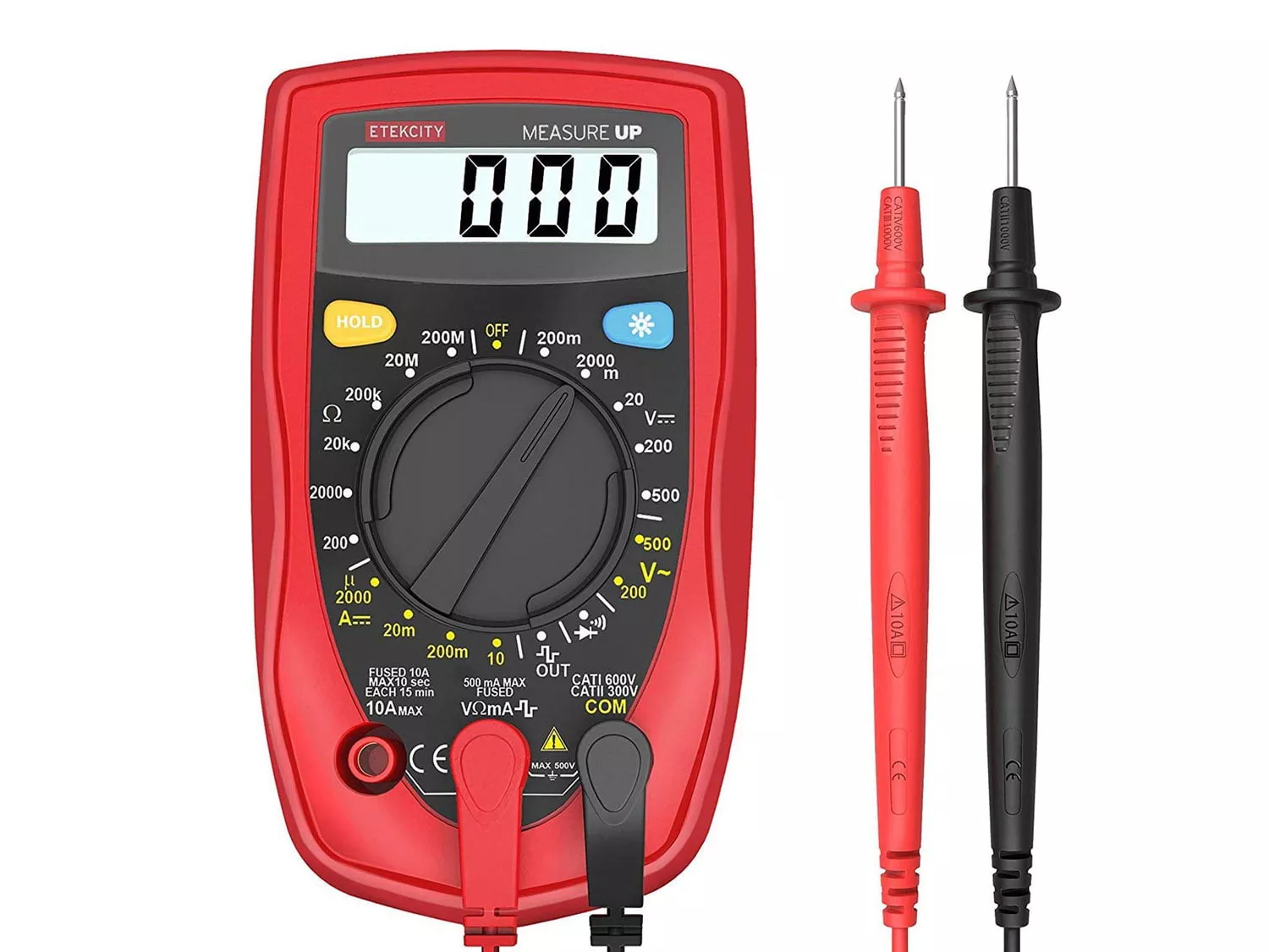 Etekcity MSR-R500 Digital Multimeter, Amp Volt Ohm Voltage Tester Meter with Diode and Continuity Test, Dual Fused for Anti-Burn, Red