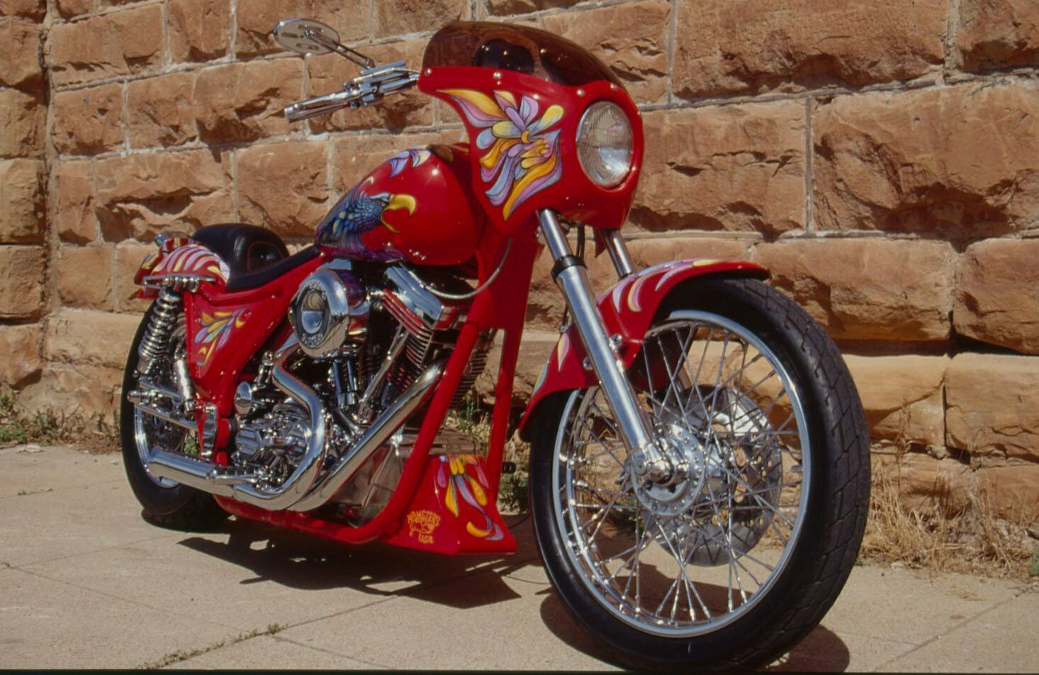 Thanks to its multicolor paint that resembles feathers, this FXRC was dubbed “The Chicken Bike.”