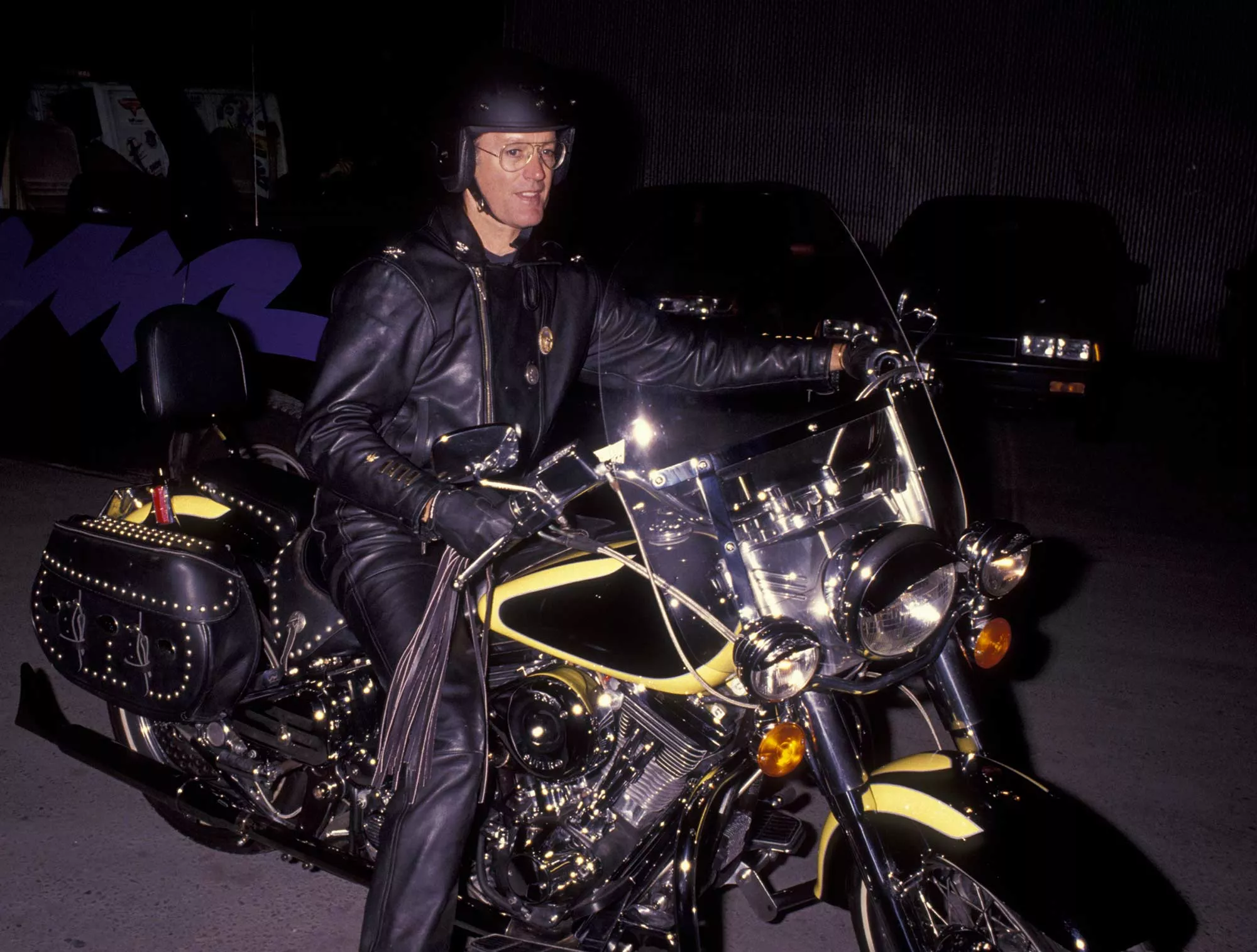 Peter Fonda, known for his Harley-riding role in Easy Rider, is shown here on a Softail Heritage.