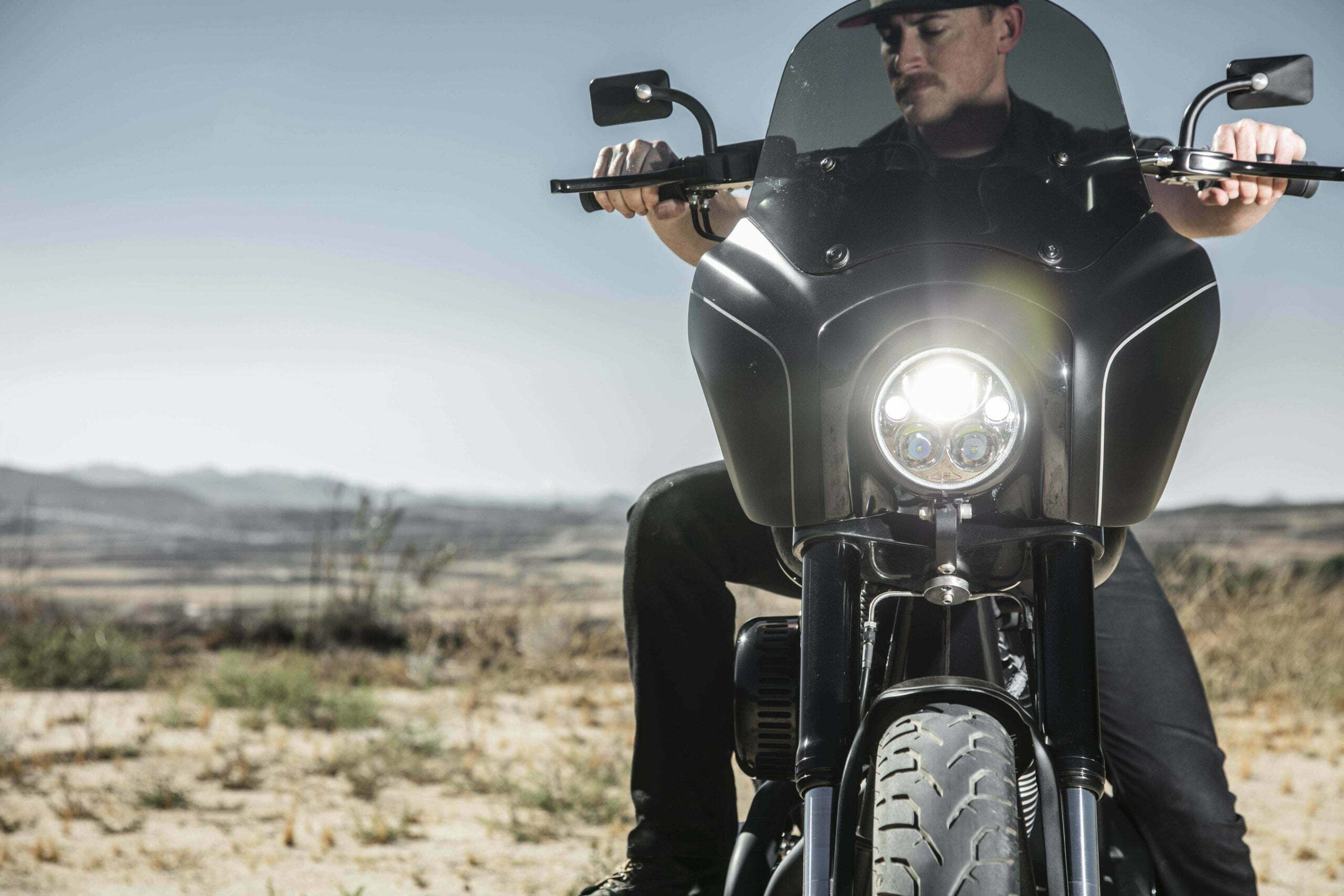 Mike D. Ellis on his custom Harley-Davidson FXR.