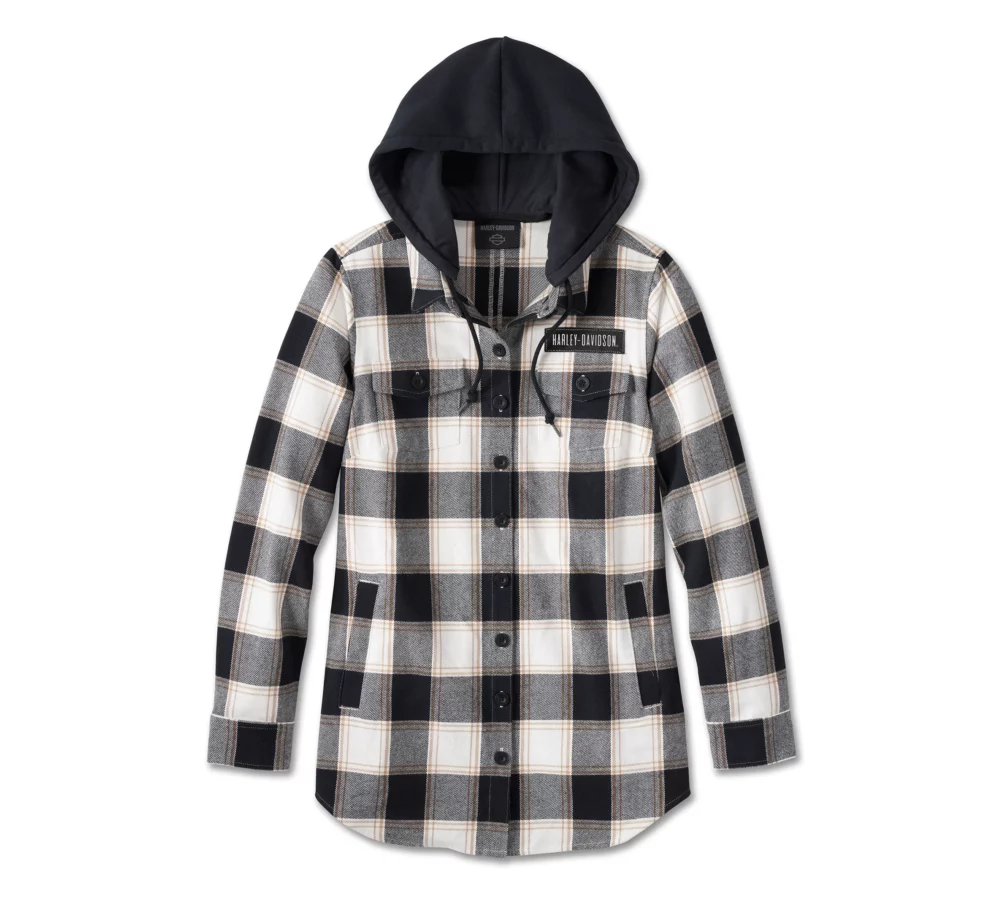 Women's Thrill Seeker Tunic with Removable Hood - YD Plaid - Black Beauty